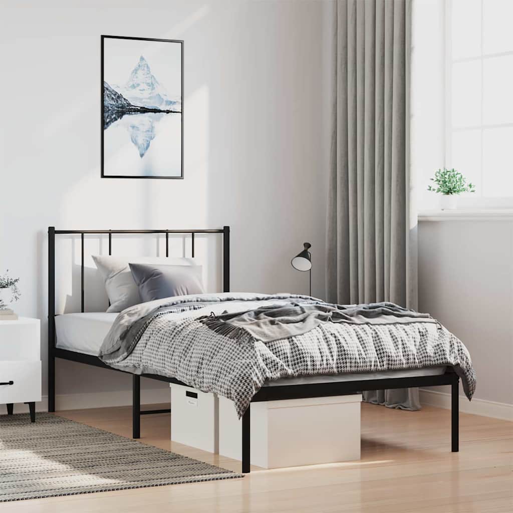 Cadre de lit métal sans matelas avec tête de lit noir 100x190cm - XIOS