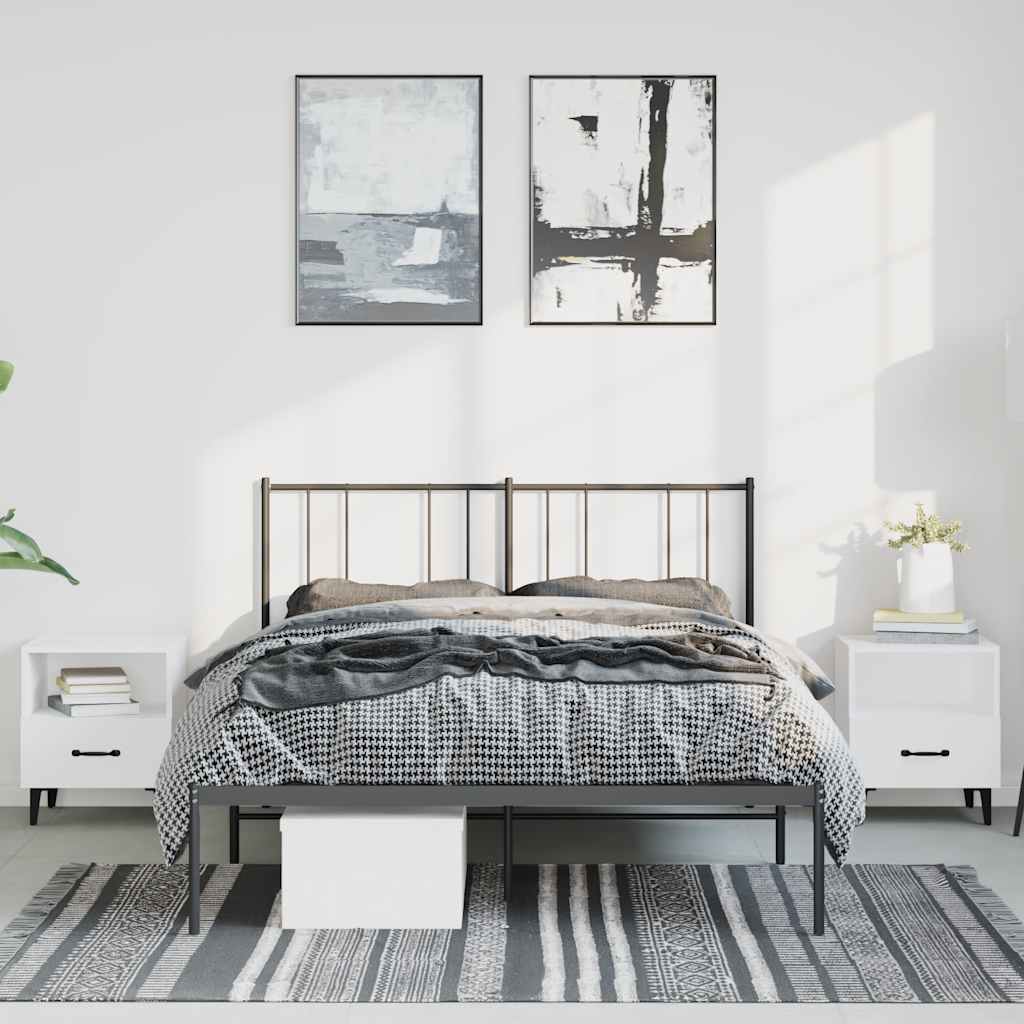 Cadre de lit métal sans matelas avec tête de lit noir 135x190cm - XIOS