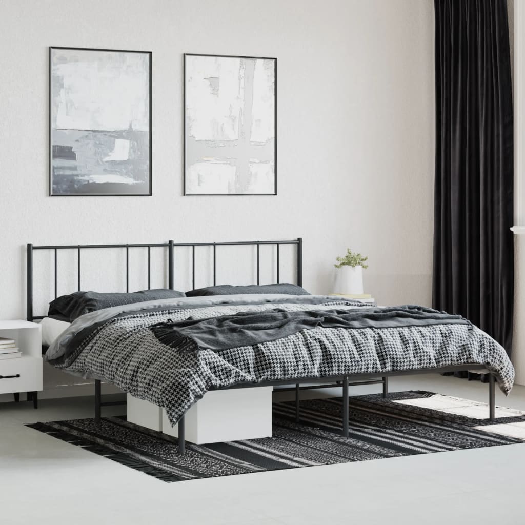 Cadre de lit métal sans matelas et tête de lit noir 180x200 cm - XIOS