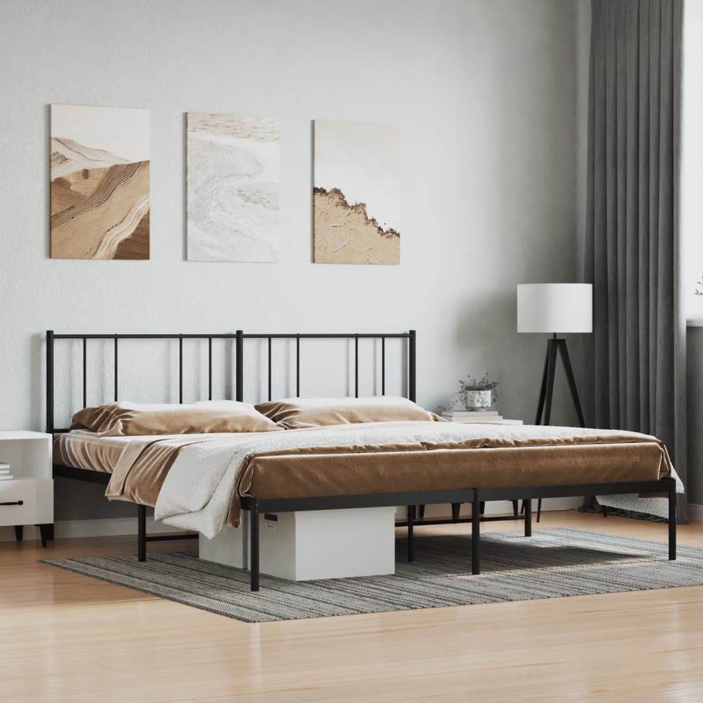 Cadre de lit métal sans matelas et tête de lit noir 180x200 cm - XIOS