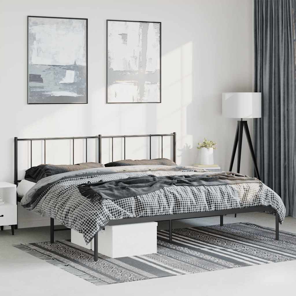 Cadre de lit métal sans matelas avec tête de lit noir 193x203cm - XIOS