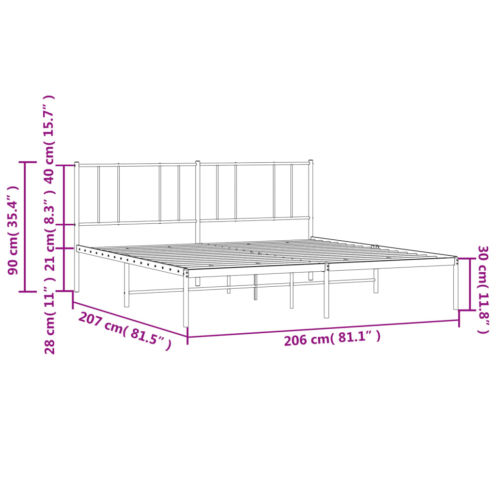 Cadre de lit métal sans matelas avec tête de lit noir 200x200cm - XIOS