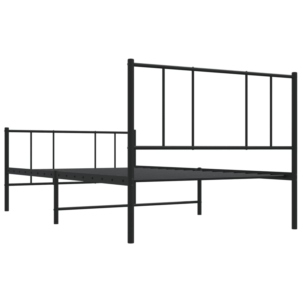 Cadre de lit métal sans matelas avec pied de lit noir 75x190 cm - XIOS