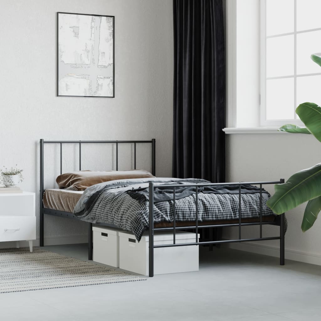 Cadre de lit métal sans matelas avec pied de lit noir 90x190 cm - XIOS