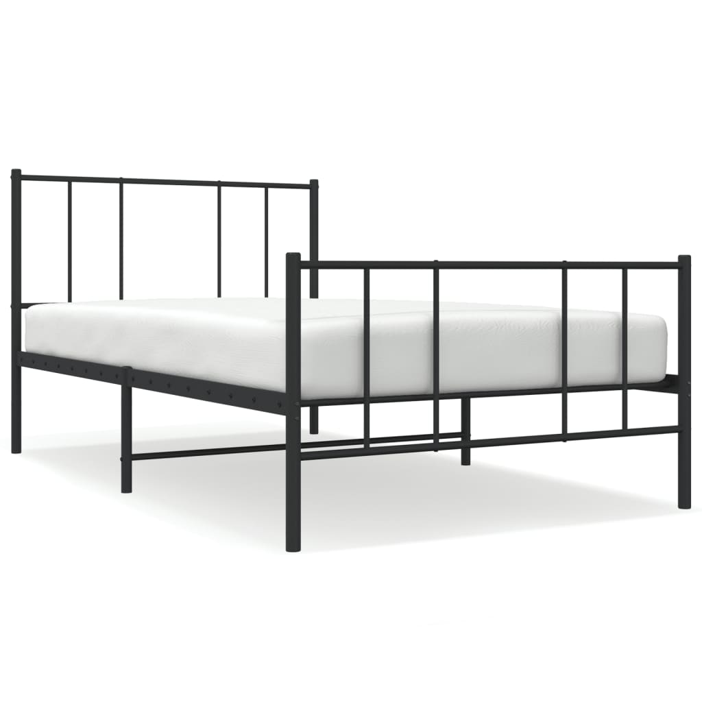 Cadre de lit métal sans matelas avec pied de lit noir 107x203cm - XIOS