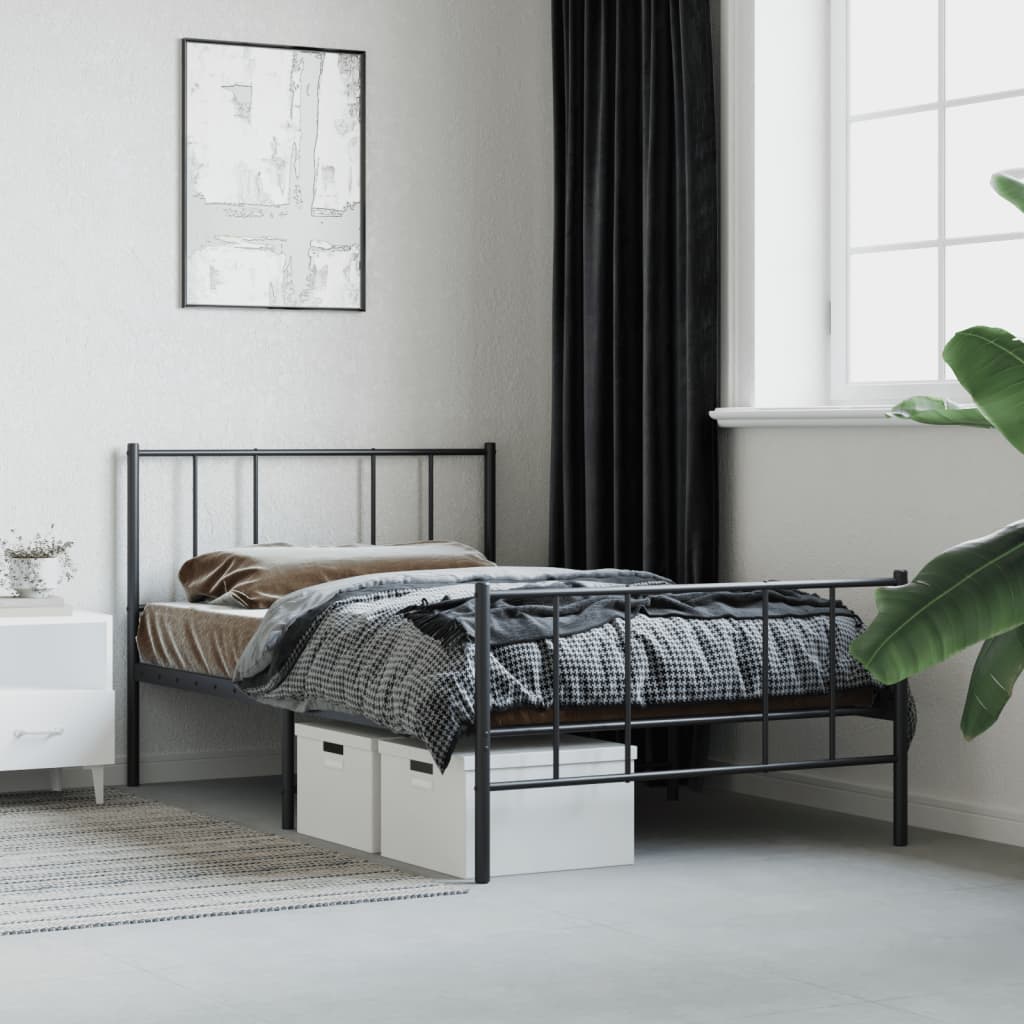 Cadre de lit métal sans matelas avec pied de lit noir 107x203cm - XIOS