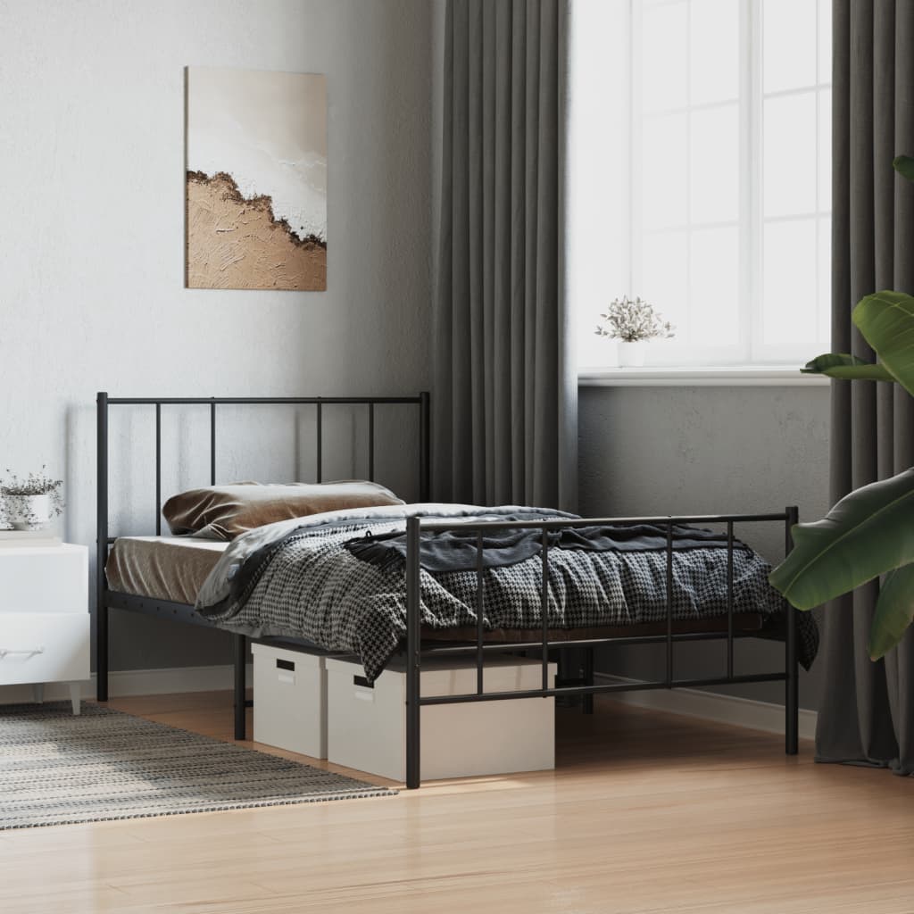 Cadre de lit métal sans matelas avec pied de lit noir 107x203cm - XIOS