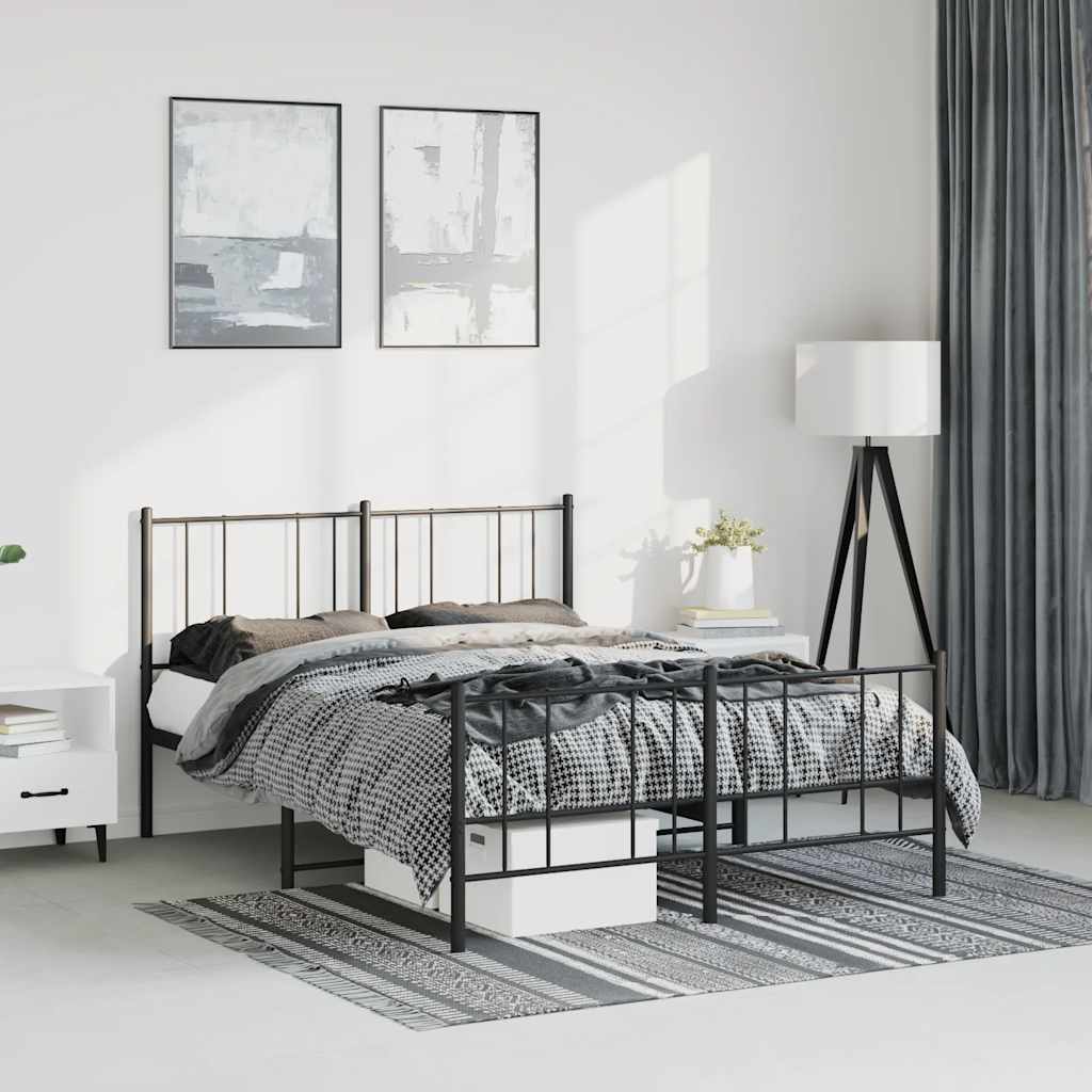 Cadre de lit métal sans matelas avec pied de lit noir 150x200cm - XIOS