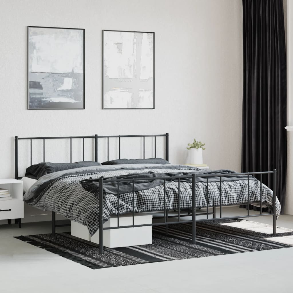 Cadre de lit métal sans matelas avec pied de lit noir 180x200cm - XIOS