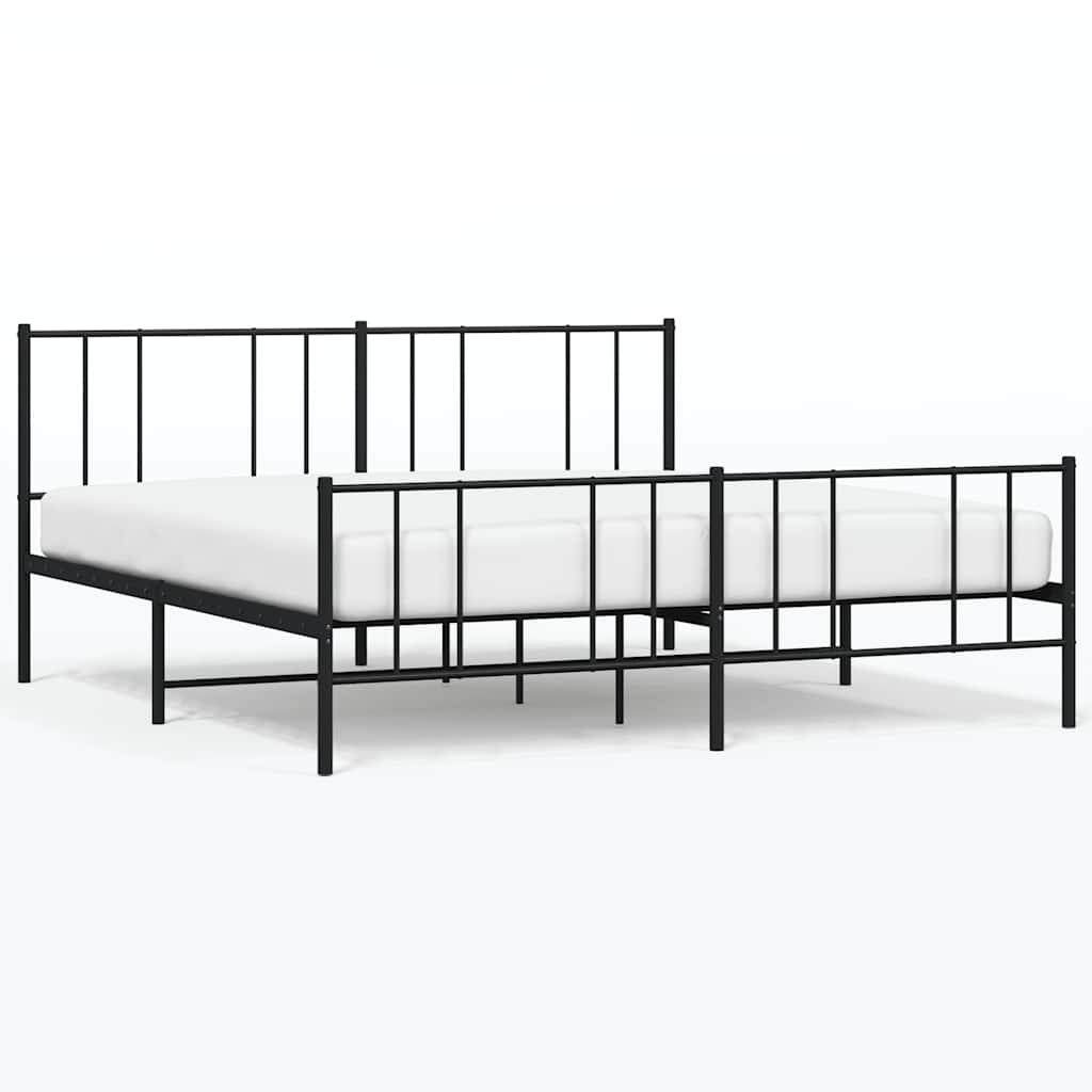 Cadre de lit métal sans matelas avec pied de lit noir 183x213cm - XIOS