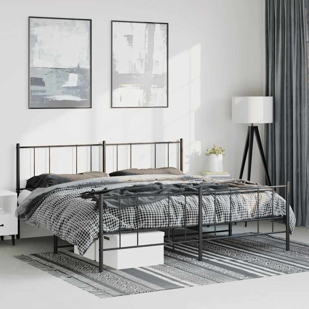 Cadre de lit métal sans matelas avec pied de lit noir 183x213cm - XIOS