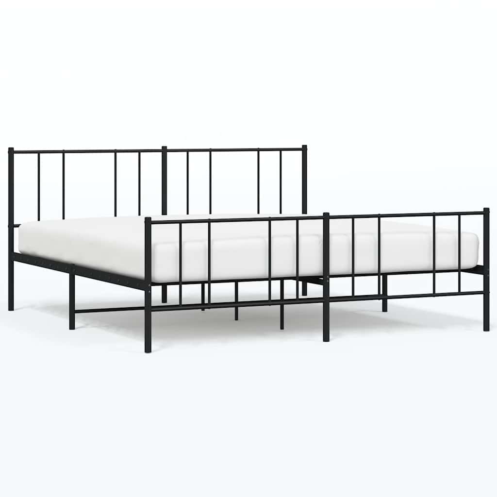 Cadre de lit métal sans matelas avec pied de lit noir 193x203cm - XIOS