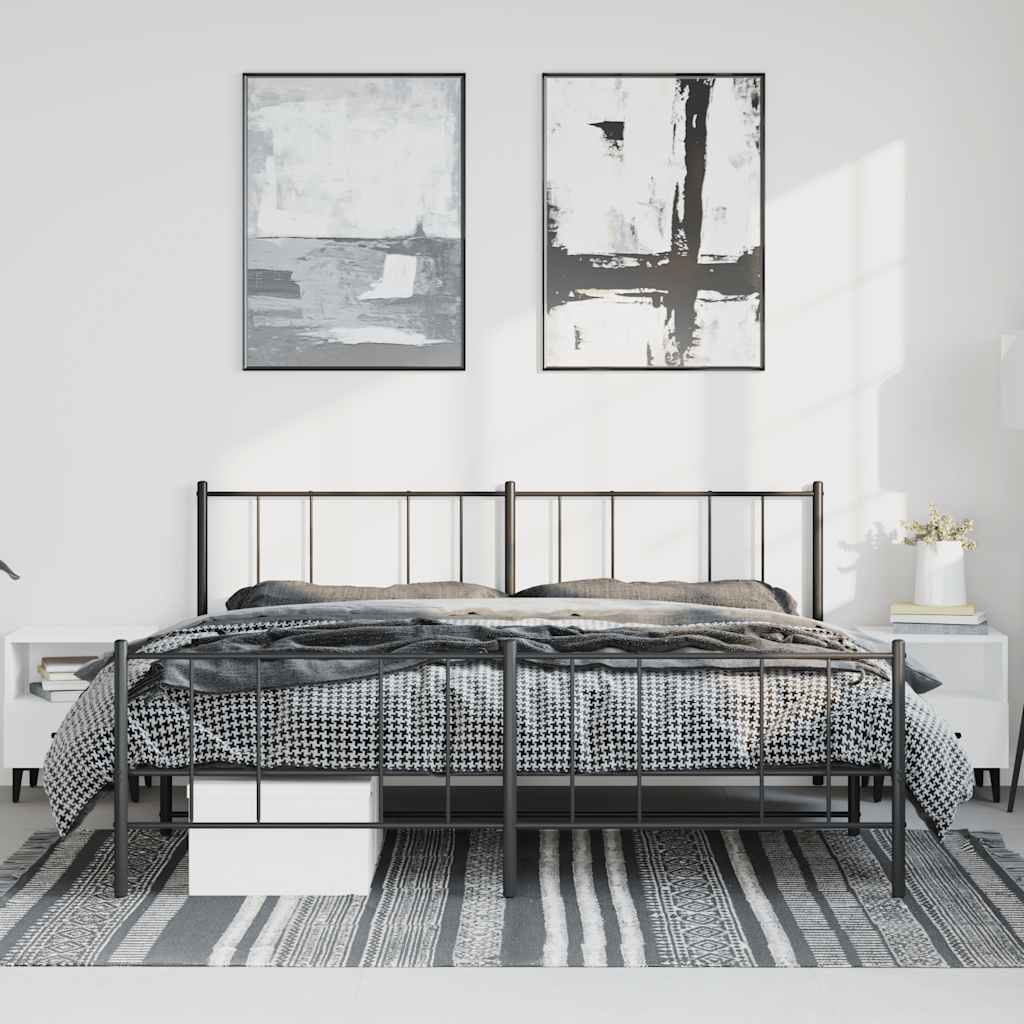 Cadre de lit métal sans matelas avec pied de lit noir 193x203cm - XIOS