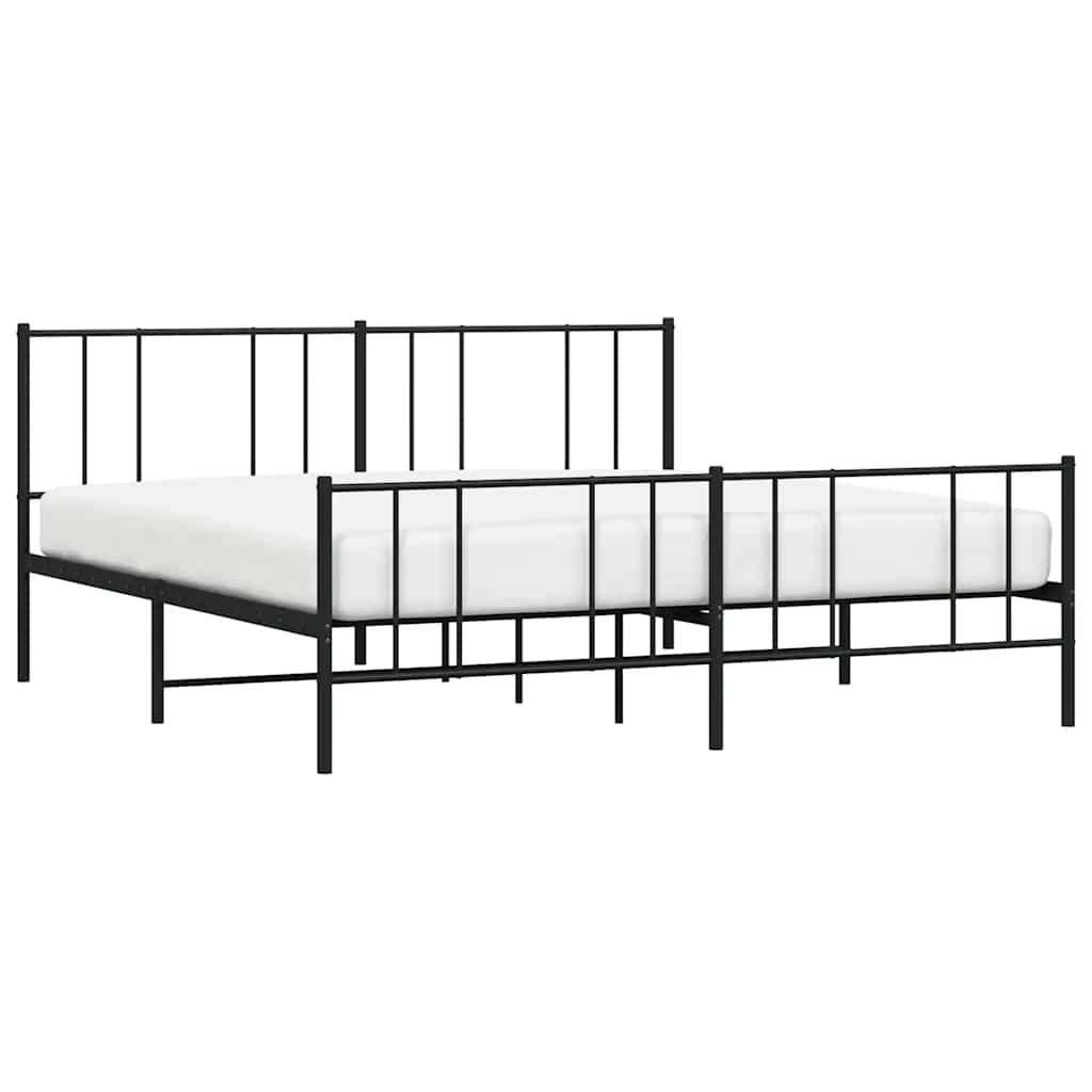 Cadre de lit métal sans matelas avec pied de lit noir 193x203cm - XIOS