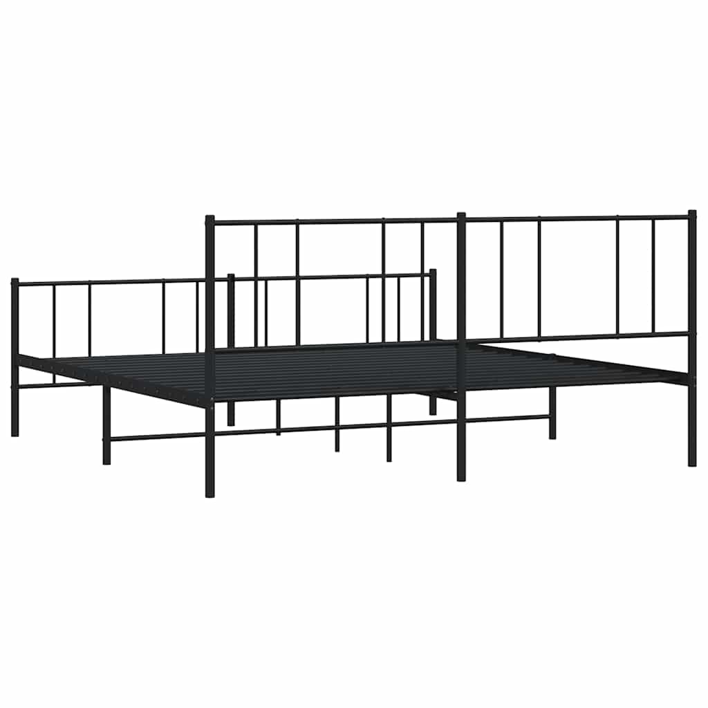 Cadre de lit métal sans matelas avec pied de lit noir 193x203cm - XIOS