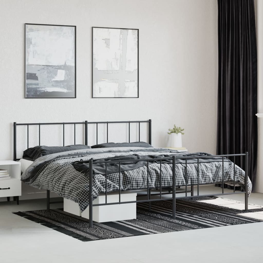 Cadre de lit métal sans matelas avec pied de lit noir 200x200cm - XIOS