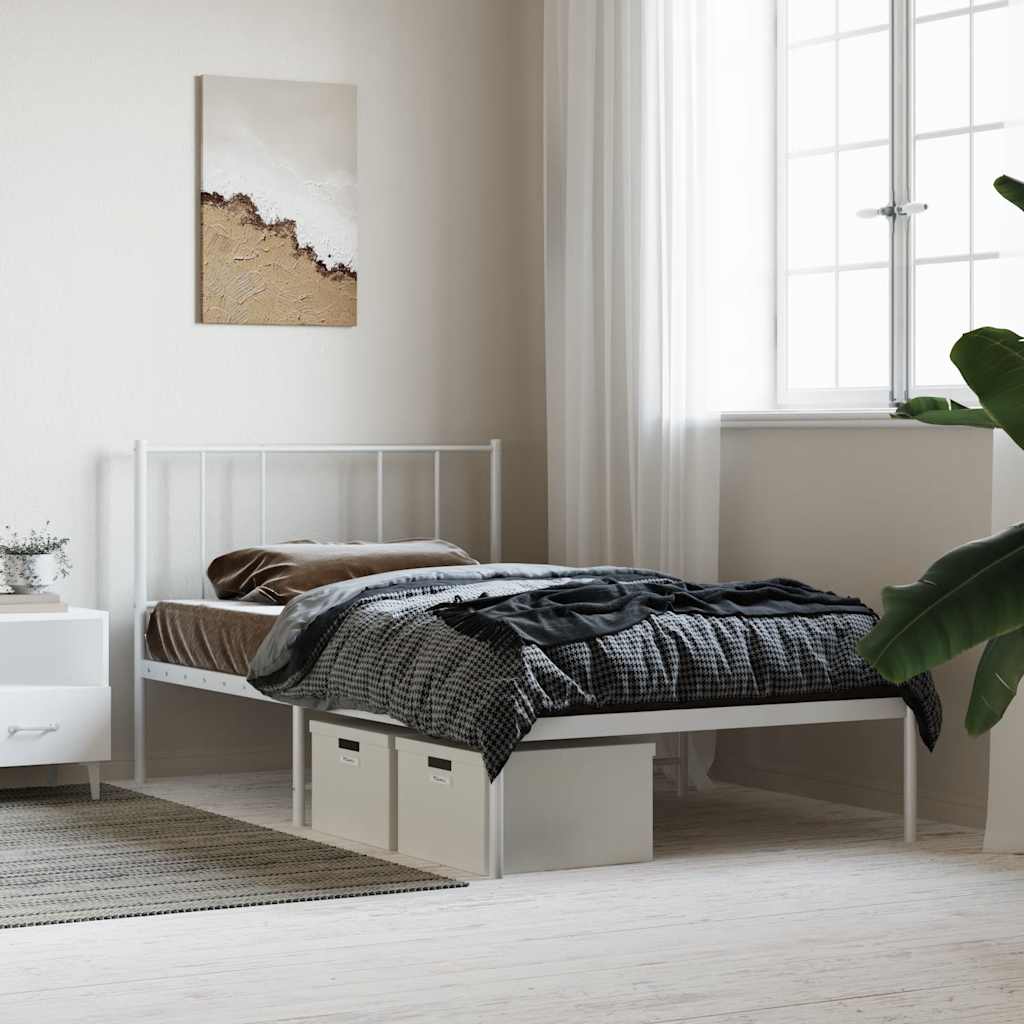 Cadre de lit métal sans matelas avec tête de lit blanc 75x190cm - XIOS