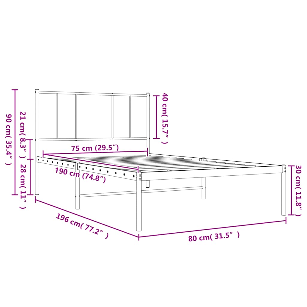 Cadre de lit métal sans matelas avec tête de lit blanc 75x190cm - XIOS