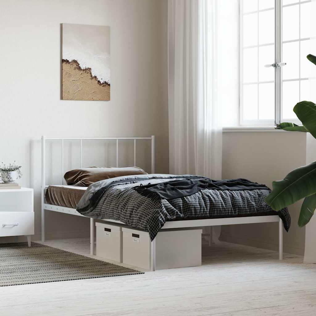 Cadre de lit métal sans matelas et tête de lit blanc 107x203 cm - XIOS