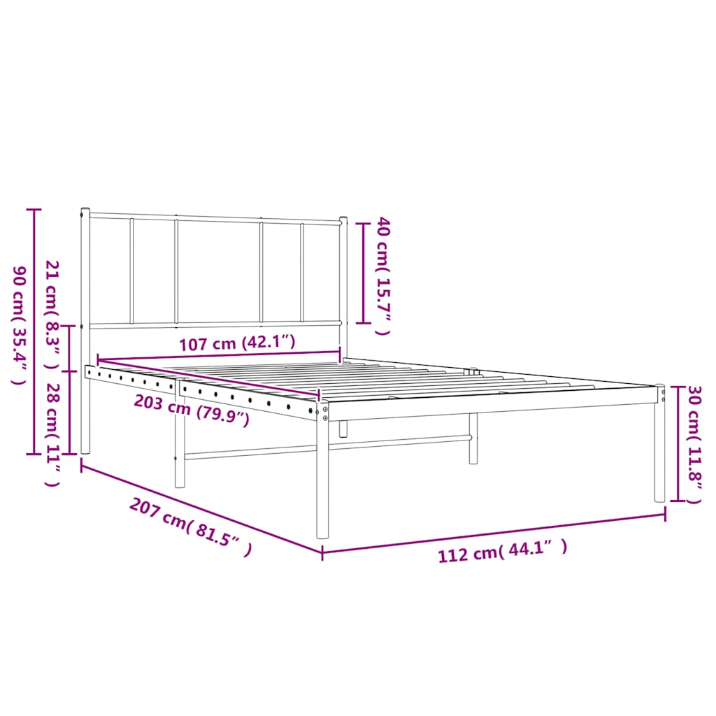 Cadre de lit métal sans matelas et tête de lit blanc 107x203 cm - XIOS