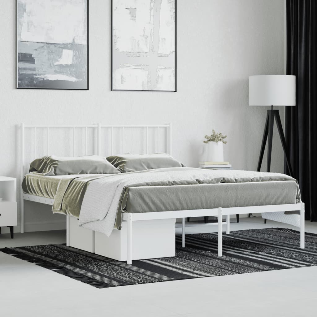 Cadre de lit métal sans matelas et tête de lit blanc 140x190 cm - XIOS