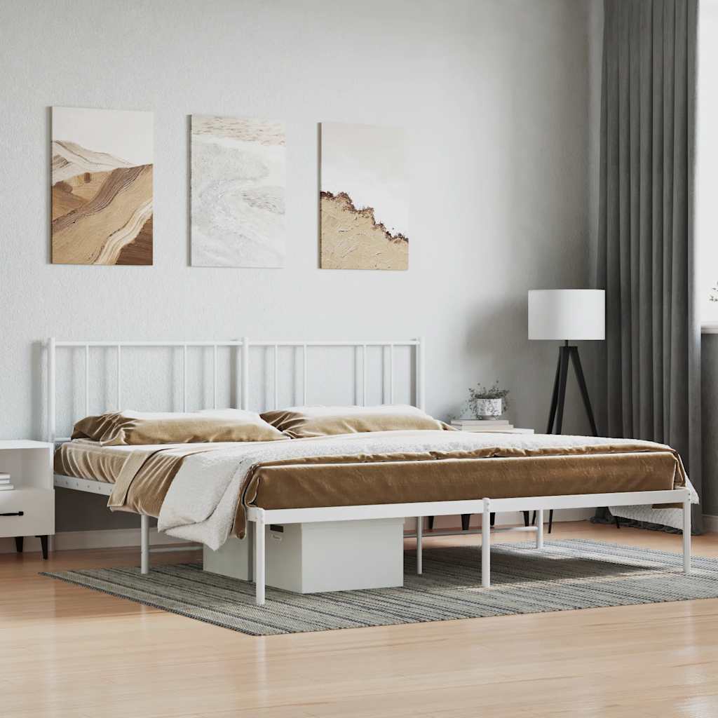 Cadre de lit métal sans matelas et tête de lit blanc 180x200 cm - XIOS