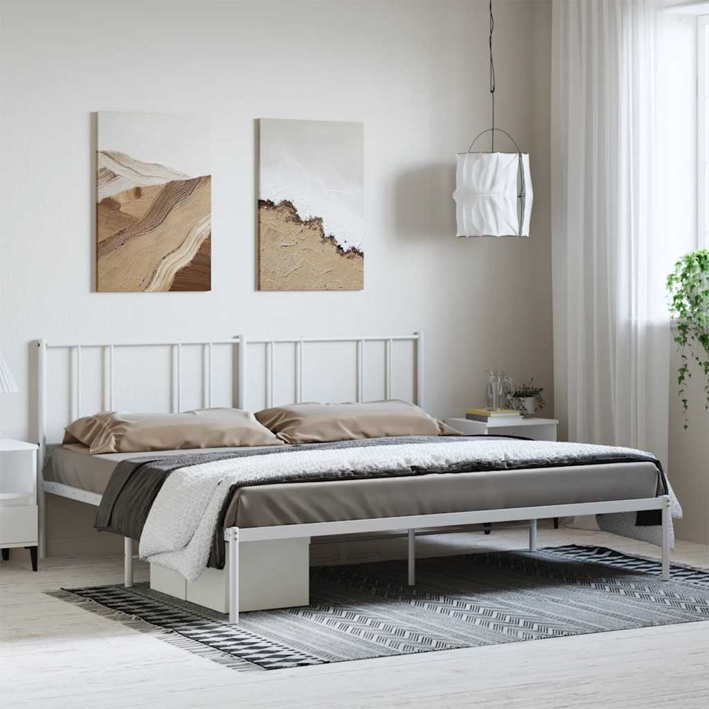 Cadre de lit métal sans matelas et tête de lit blanc 183x213 cm - XIOS