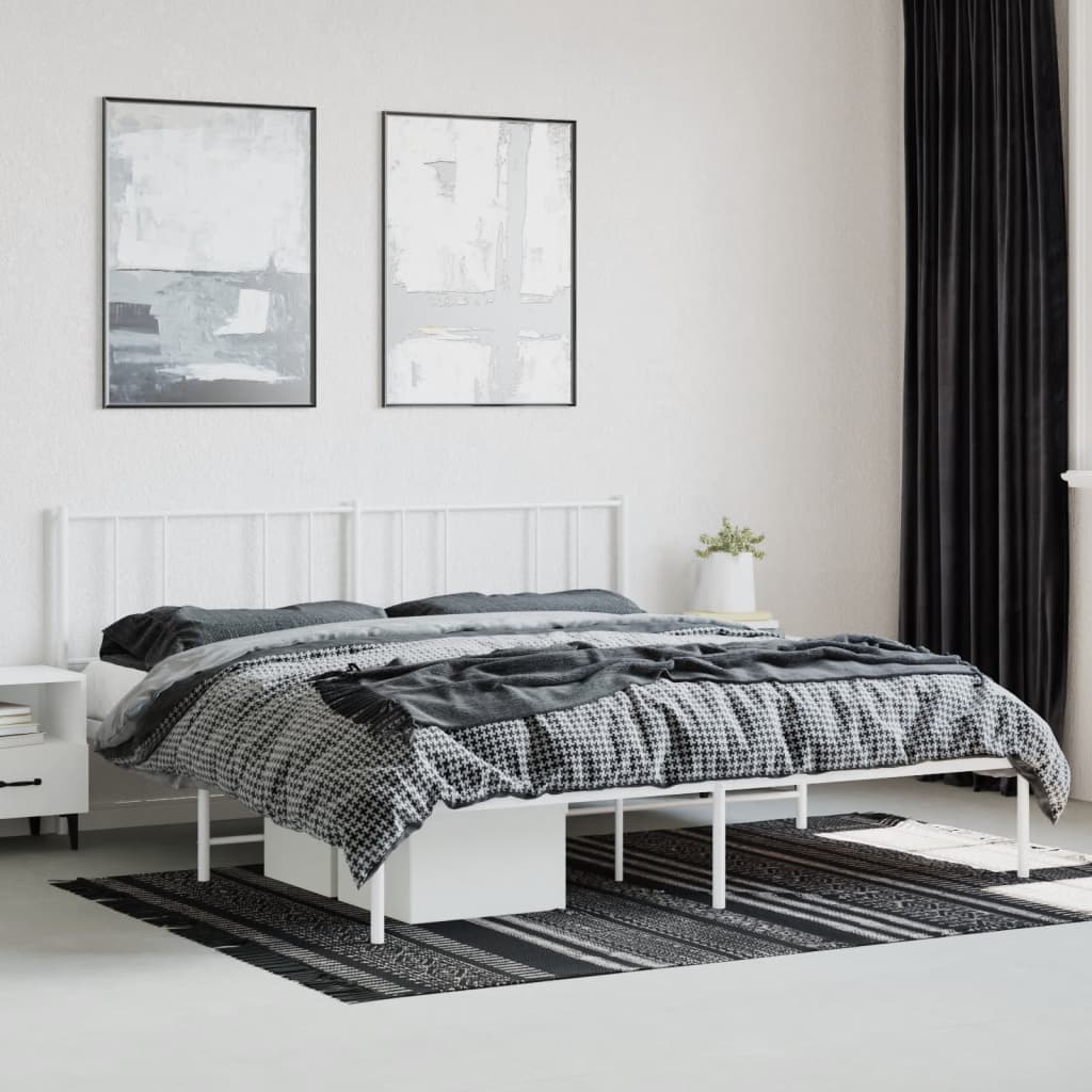 Cadre de lit métal sans matelas et tête de lit blanc 200x200 cm - XIOS