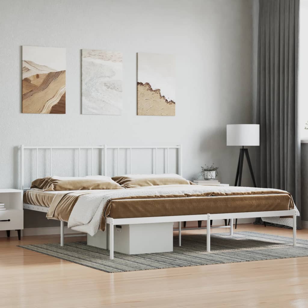 Cadre de lit métal sans matelas et tête de lit blanc 200x200 cm - XIOS
