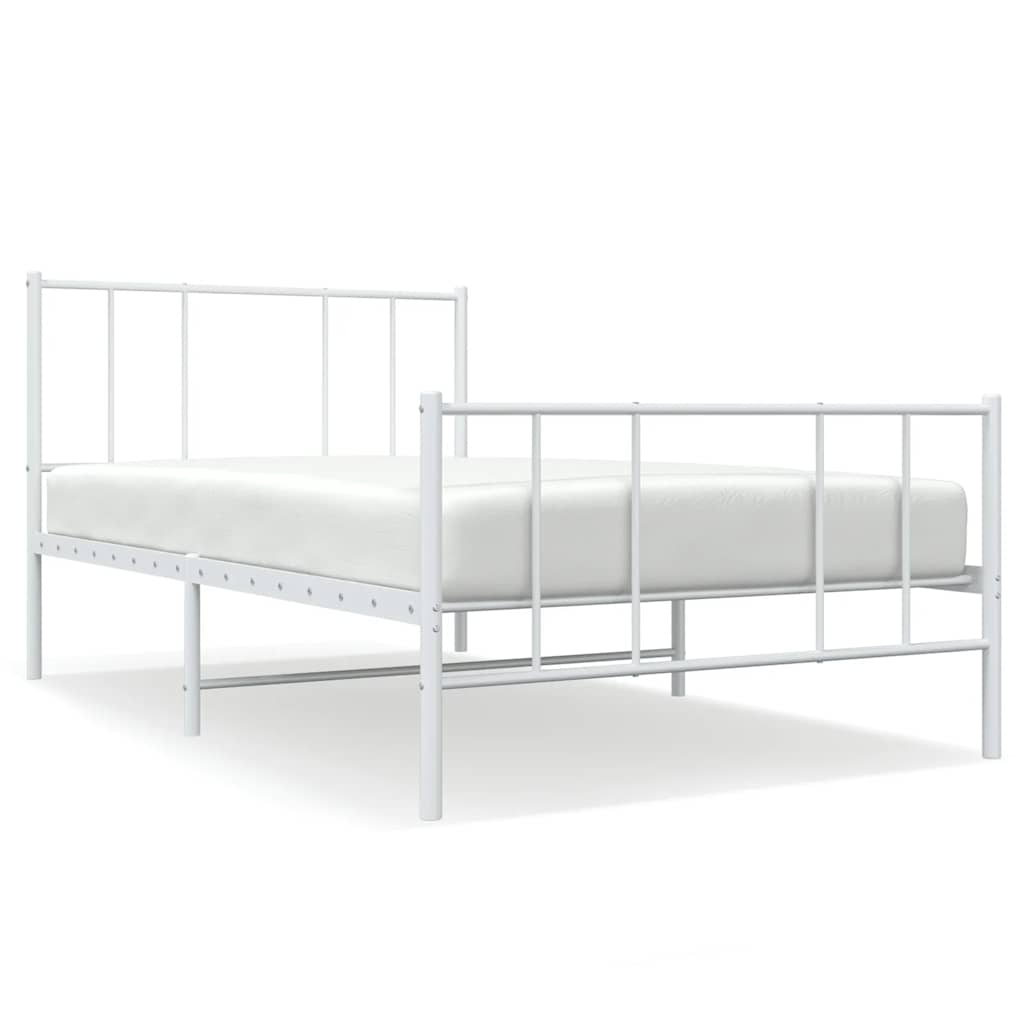Cadre de lit métal sans matelas avec pied de lit blanc 75x190cm - XIOS