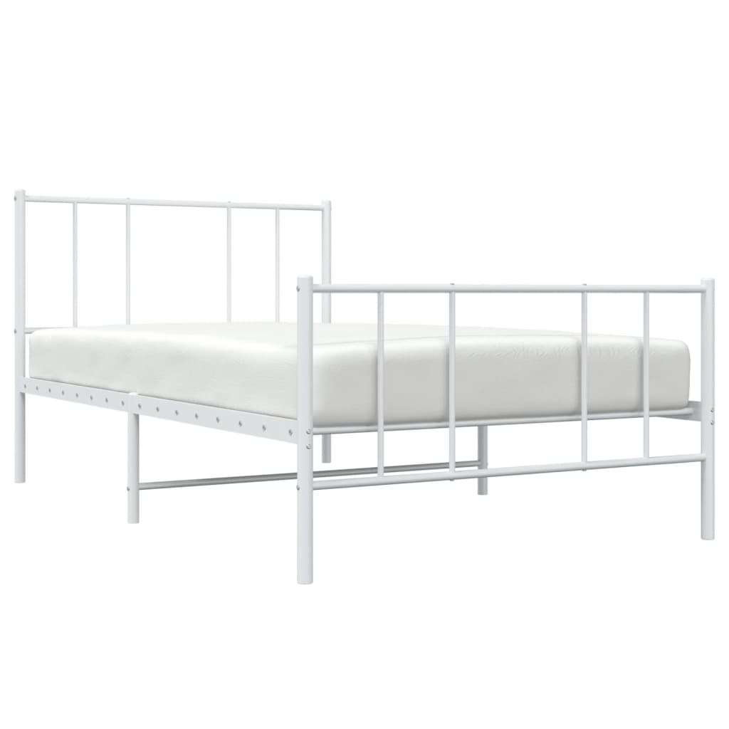 Cadre de lit métal sans matelas avec pied de lit blanc 75x190cm - XIOS