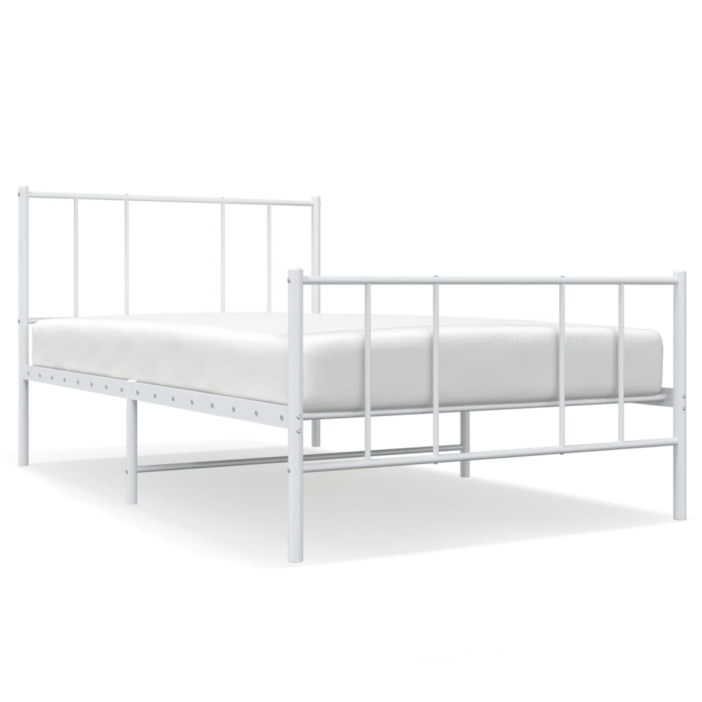 Cadre de lit métal sans matelas avec pied de lit blanc 90x190cm - XIOS