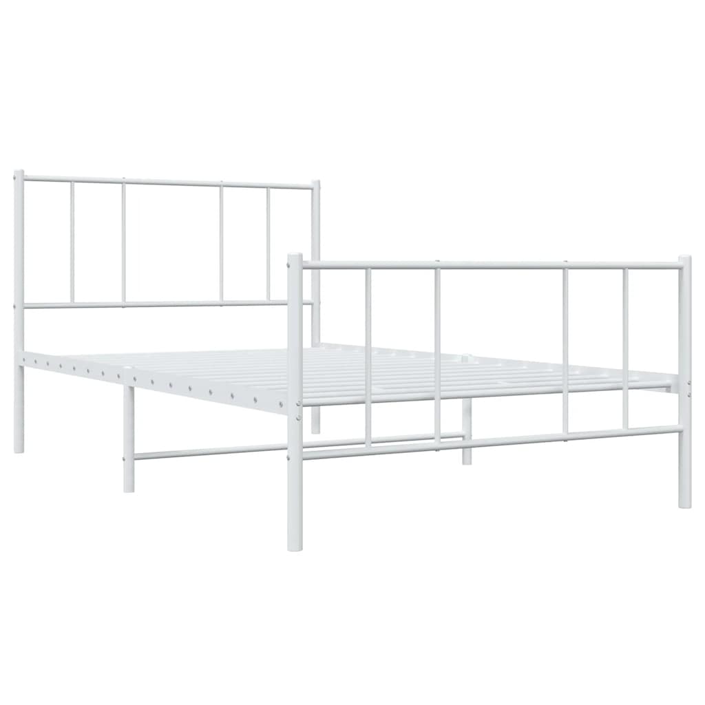 Cadre de lit métal sans matelas avec pied de lit blanc 90x200cm