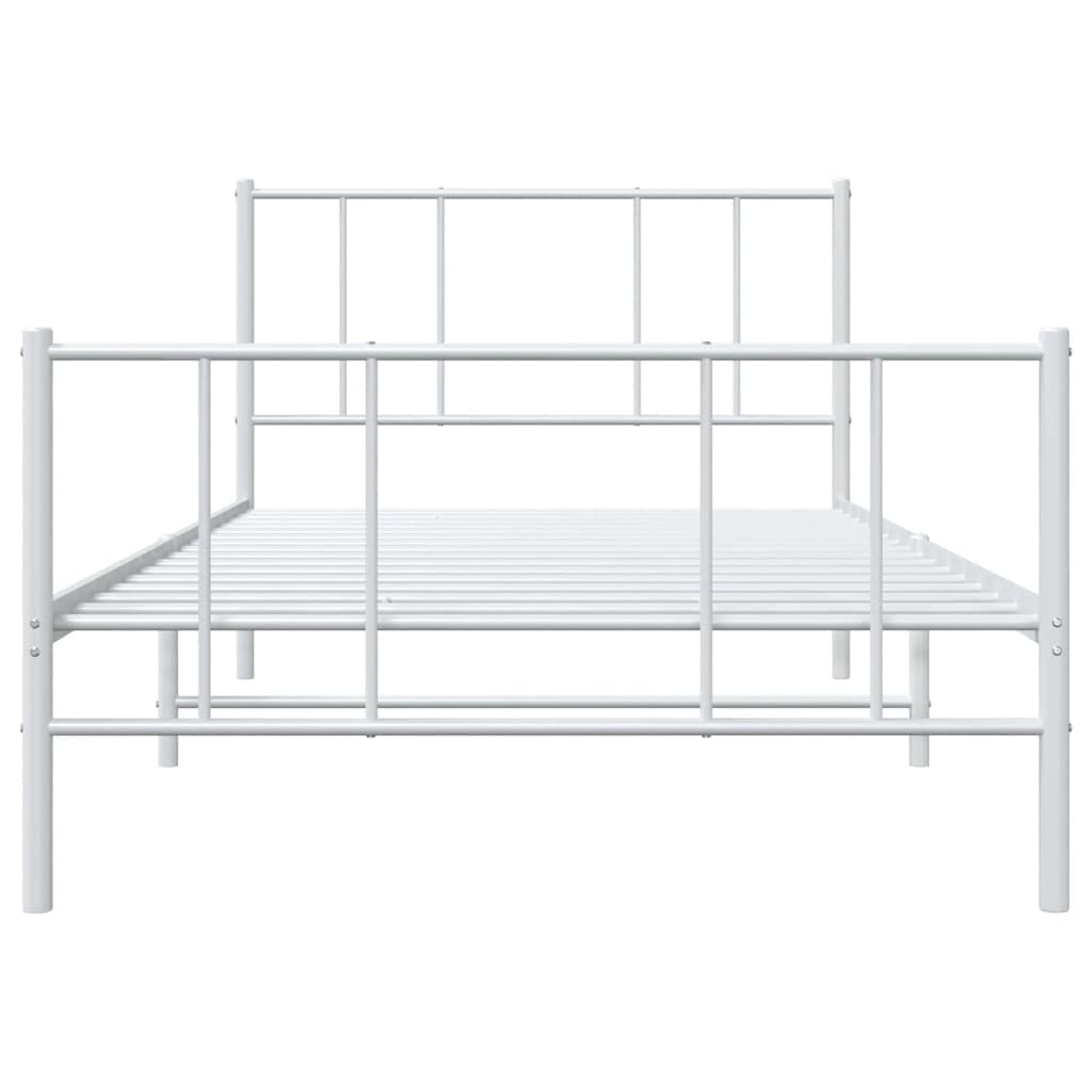 Cadre de lit métal sans matelas avec pied de lit blanc 90x200cm