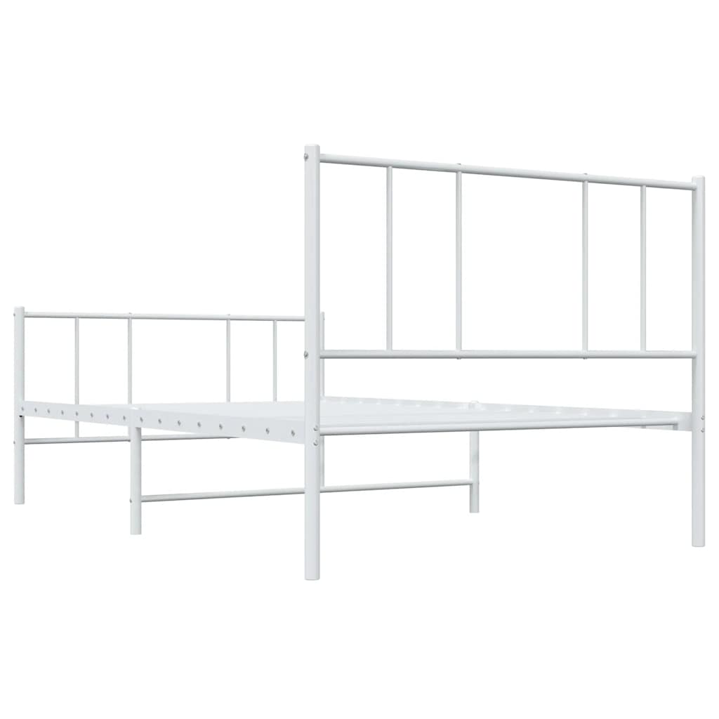 Cadre de lit métal sans matelas avec pied de lit blanc 90x200cm