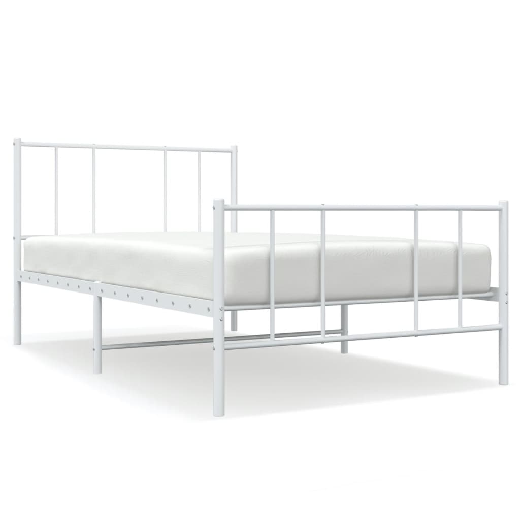 Cadre de lit métal sans matelas et pied de lit blanc 107x203 cm - XIOS