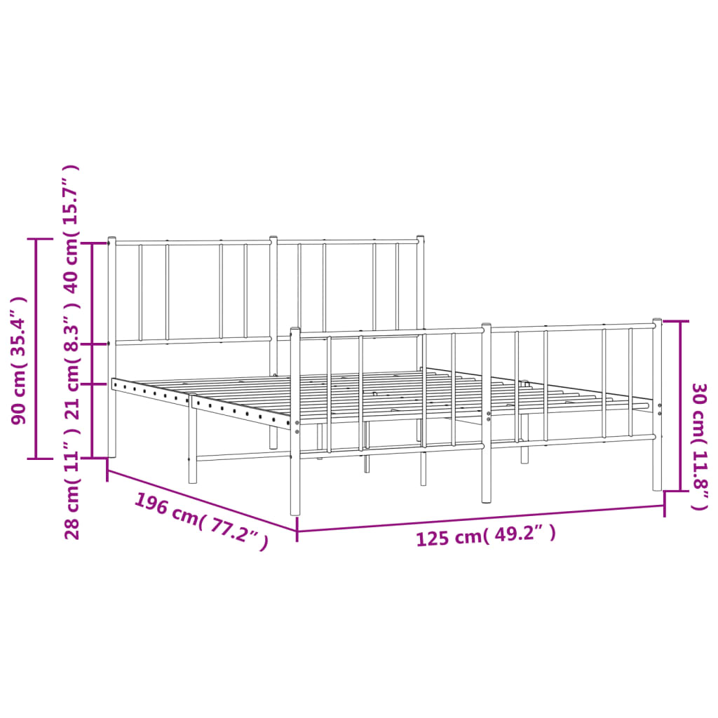 Cadre de lit métal sans matelas et pied de lit blanc 120x190 cm - XIOS