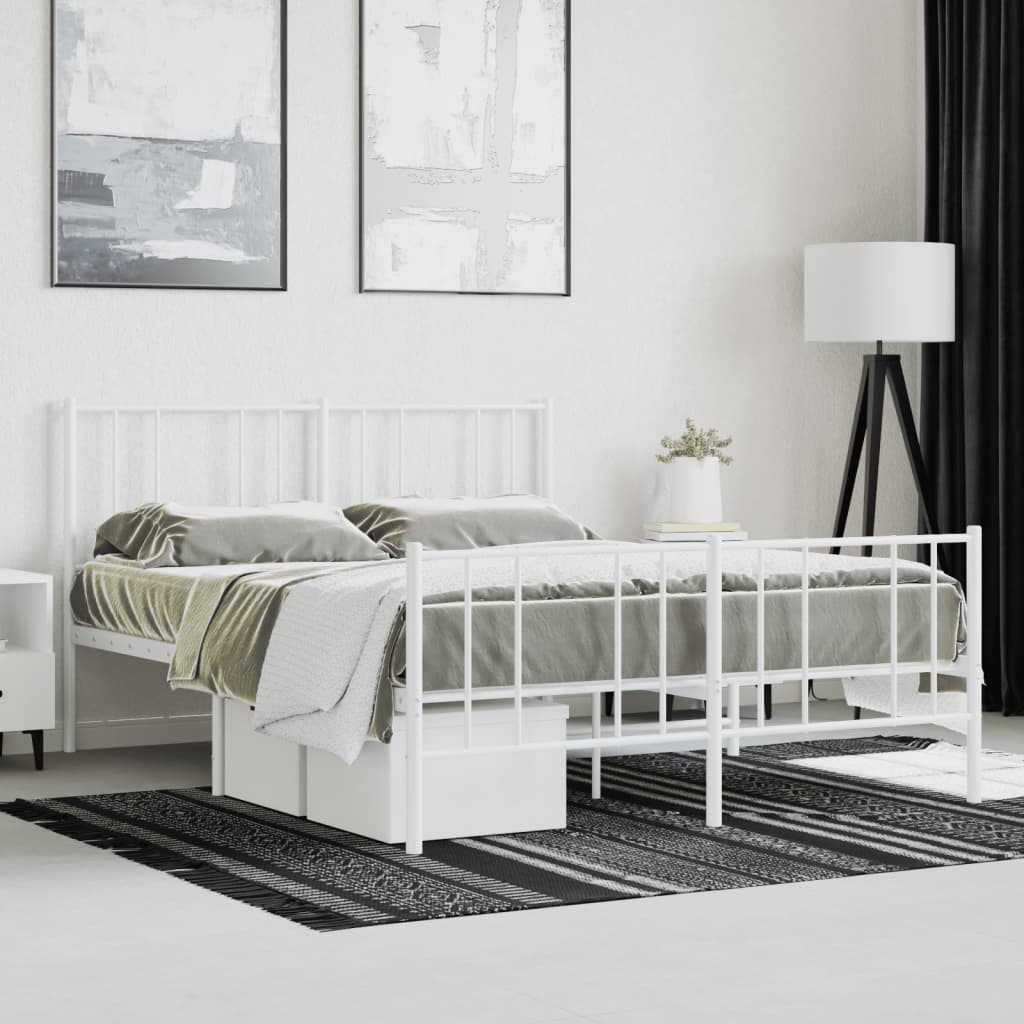 Cadre de lit métal sans matelas et pied de lit blanc 120x200 cm - XIOS