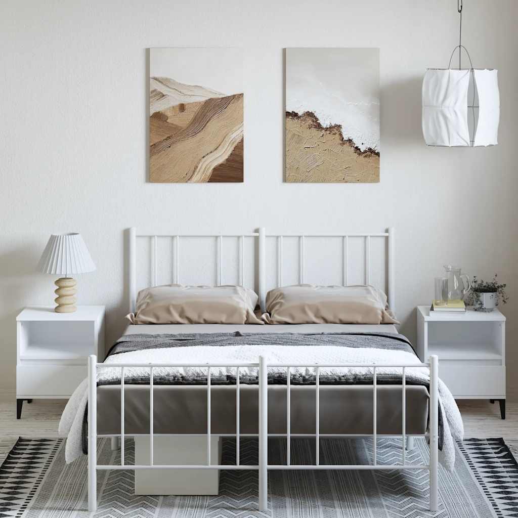 Cadre de lit métal sans matelas et pied de lit blanc 135x190 cm - XIOS