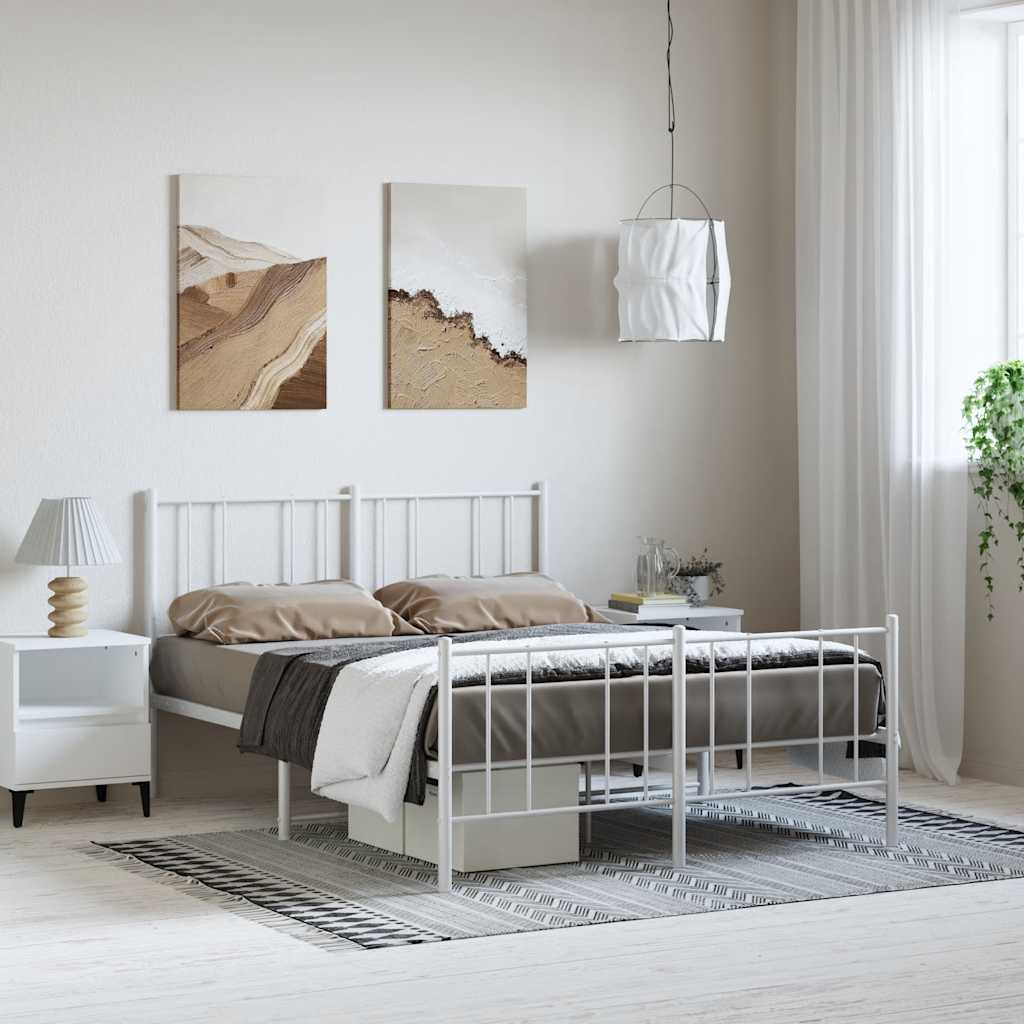 Cadre de lit métal sans matelas et pied de lit blanc 135x190 cm - XIOS