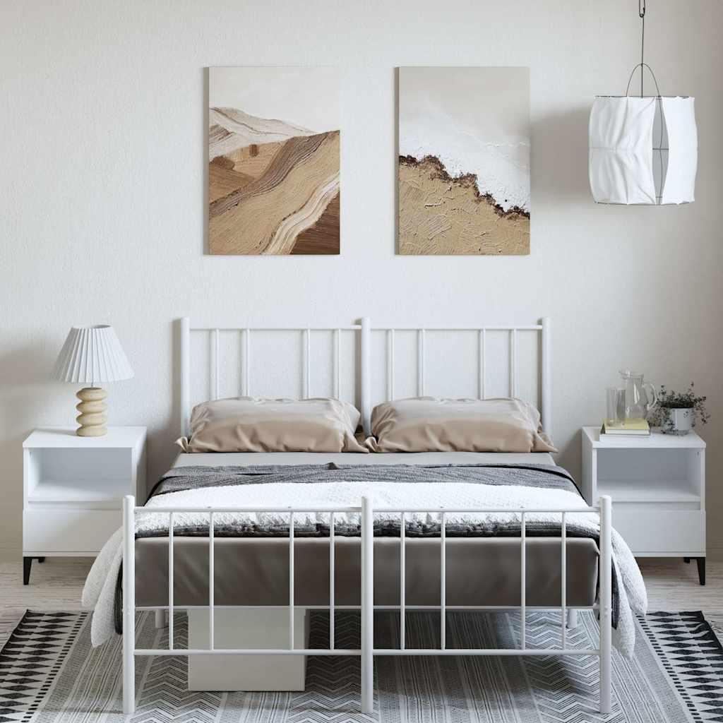 Cadre de lit métal sans matelas et pied de lit blanc 150x200 cm - XIOS