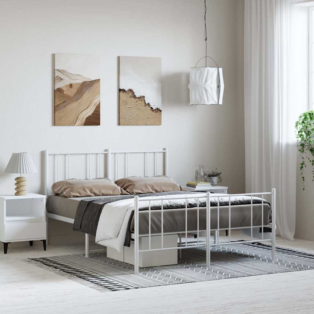 Cadre de lit métal sans matelas et pied de lit blanc 150x200 cm - XIOS
