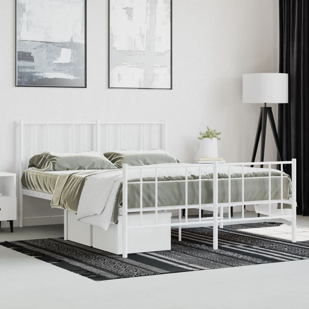 Cadre de lit métal sans matelas et pied de lit blanc 160x200 cm - XIOS