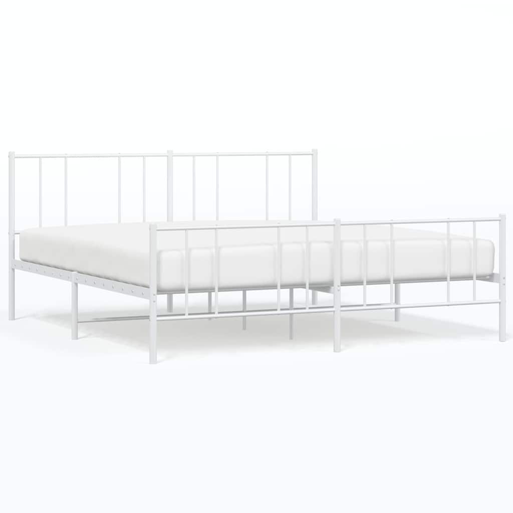 Cadre de lit métal sans matelas et pied de lit blanc 183x213 cm - XIOS