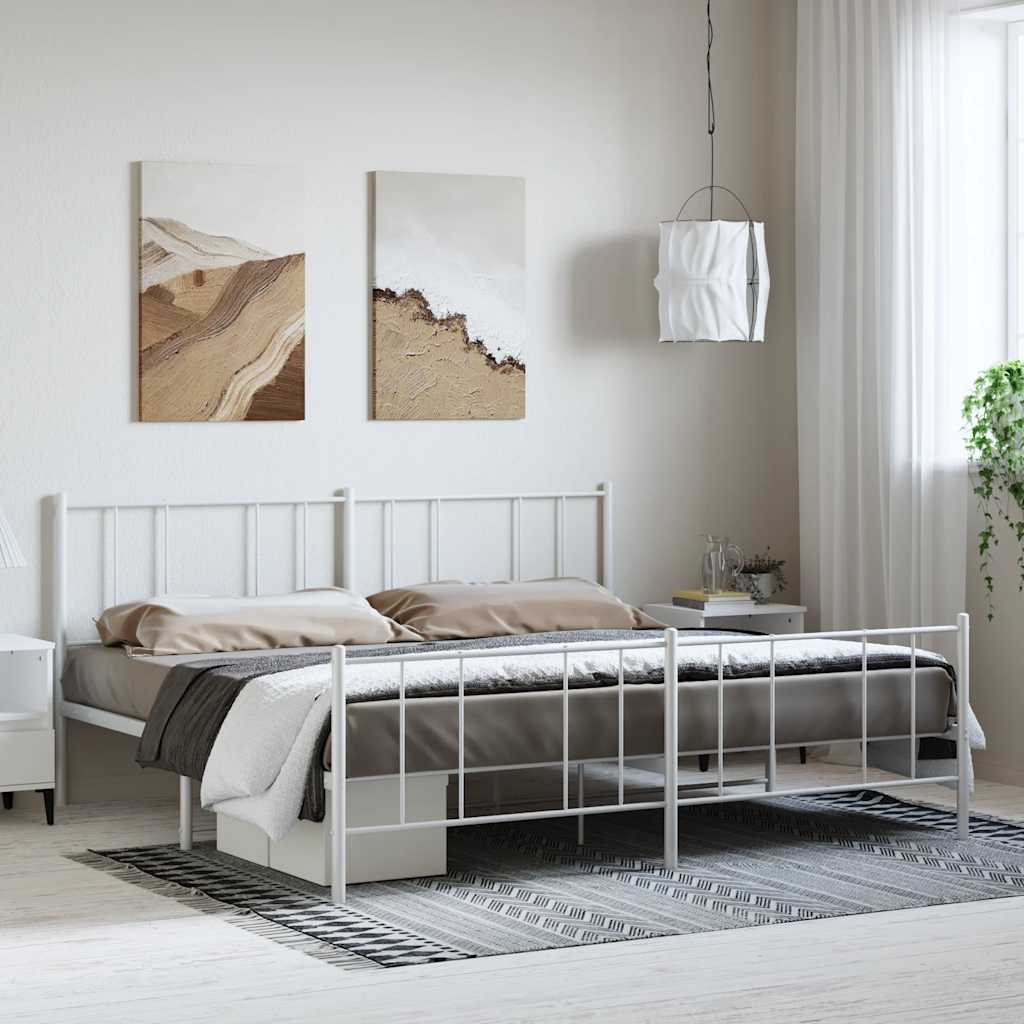 Cadre de lit métal sans matelas et pied de lit blanc 183x213 cm - XIOS