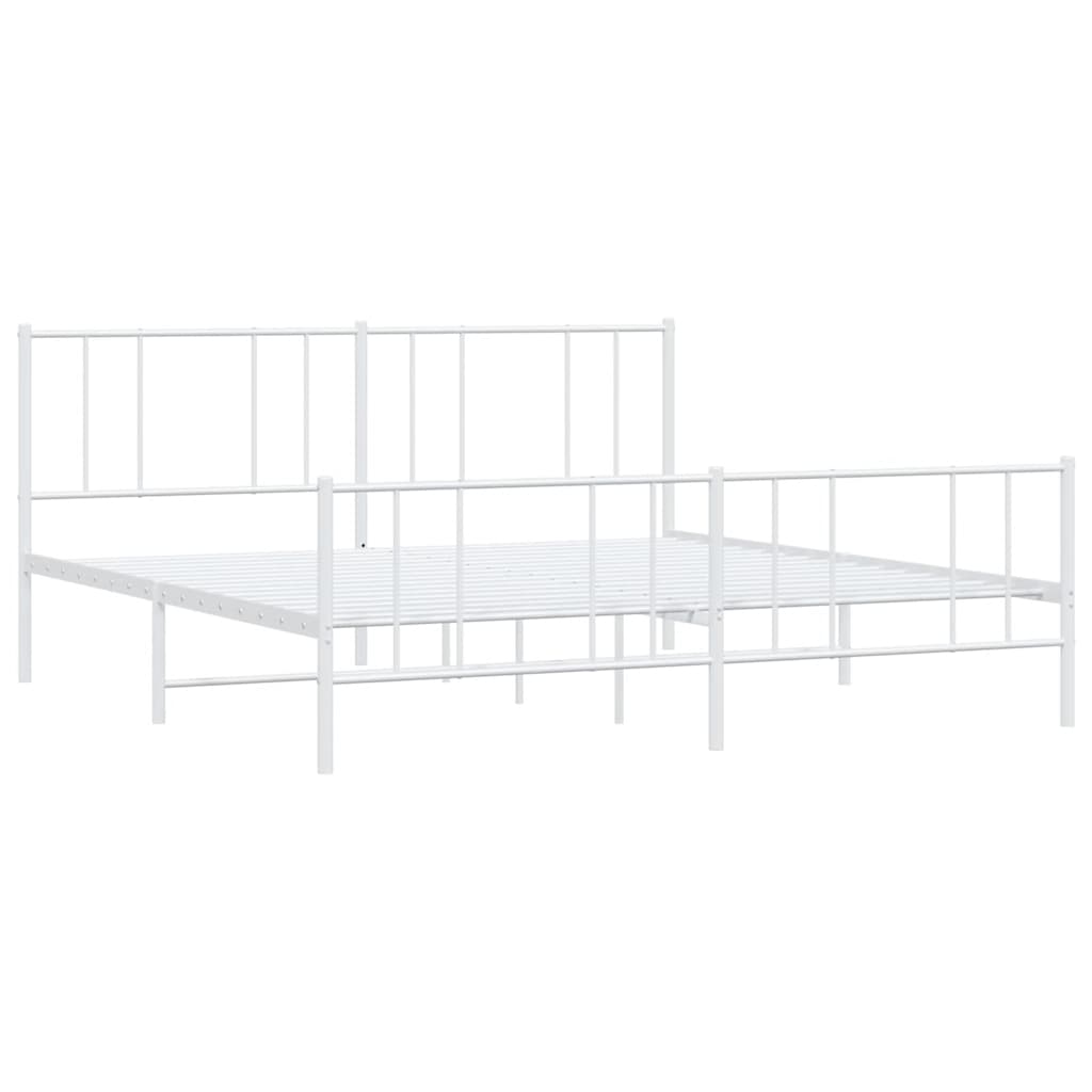Cadre de lit métal sans matelas et pied de lit blanc 193x203 cm - XIOS