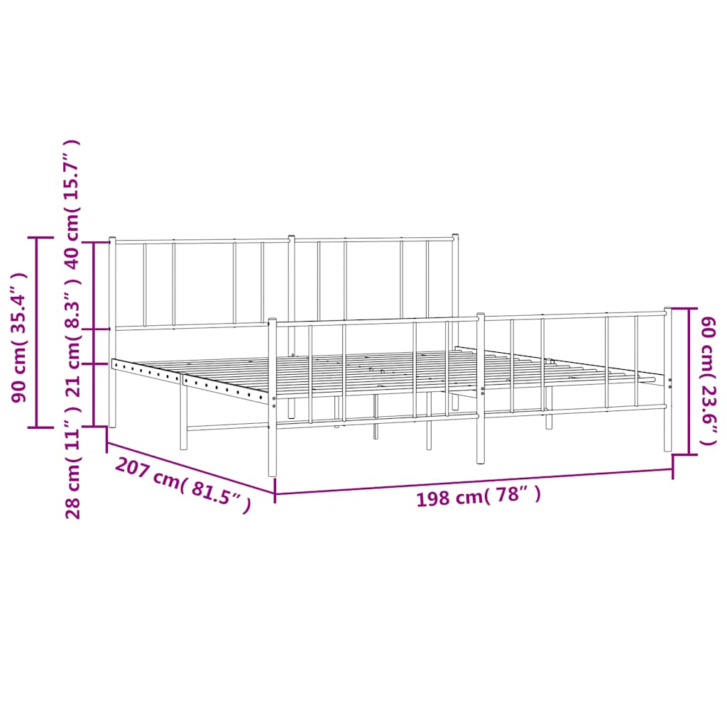 Cadre de lit métal sans matelas et pied de lit blanc 193x203 cm - XIOS