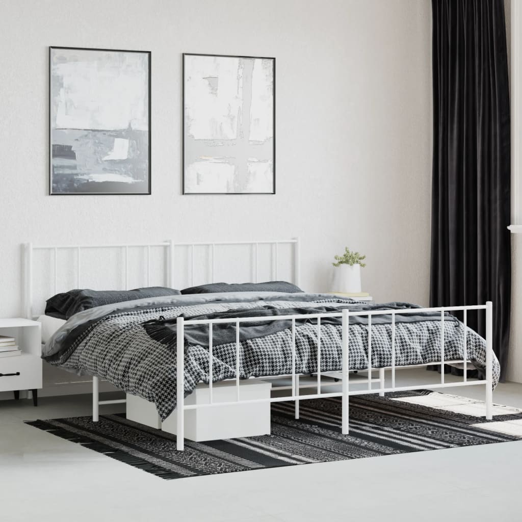 Cadre de lit métal sans matelas et pied de lit blanc 200x200 cm - XIOS
