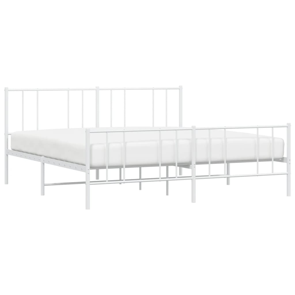 Cadre de lit métal sans matelas et pied de lit blanc 200x200 cm - XIOS