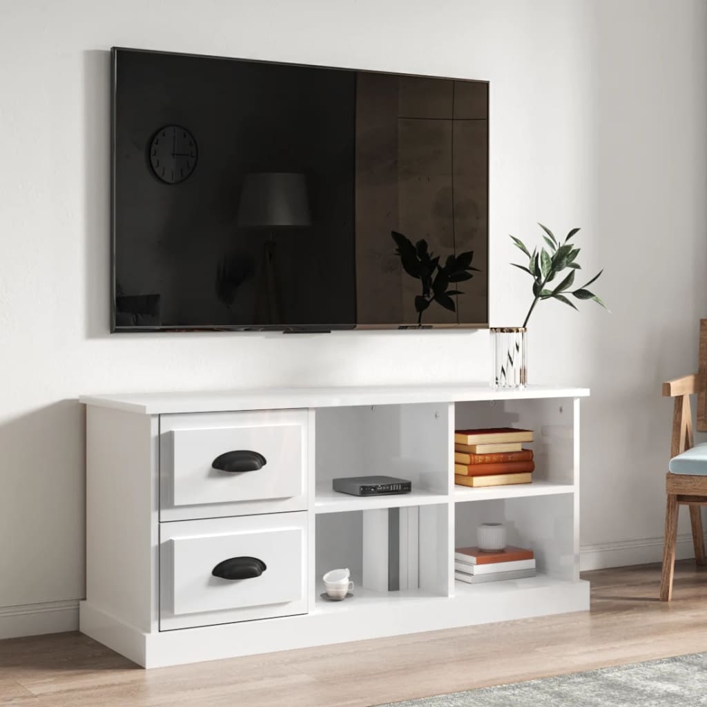 Meuble TV blanc brillant 102x35,5x47,5 cm bois d'ingénierie - XIOS